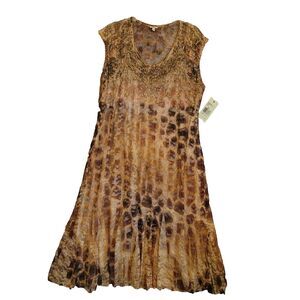 Reba Woman Dress 2XL Animal Print Bohemian Lace Lined Sequins USA VTG